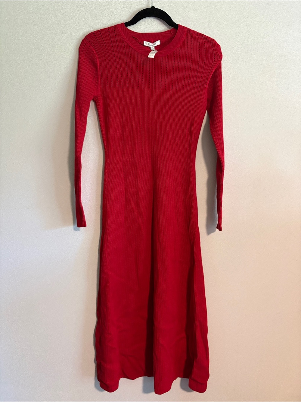 Madewell Red Ribbed Long Sleeve Maxi Dress